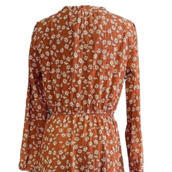 Loft burnt orange long sleeve elastic waistband floral maxi dress, XL - Picture 6 of 9